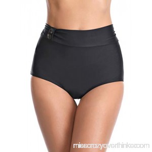 Dailybella Women's Mid Waisted Bikini Bottom Tankini Swim Briefs Swimsuit Black B07KLLFV8D